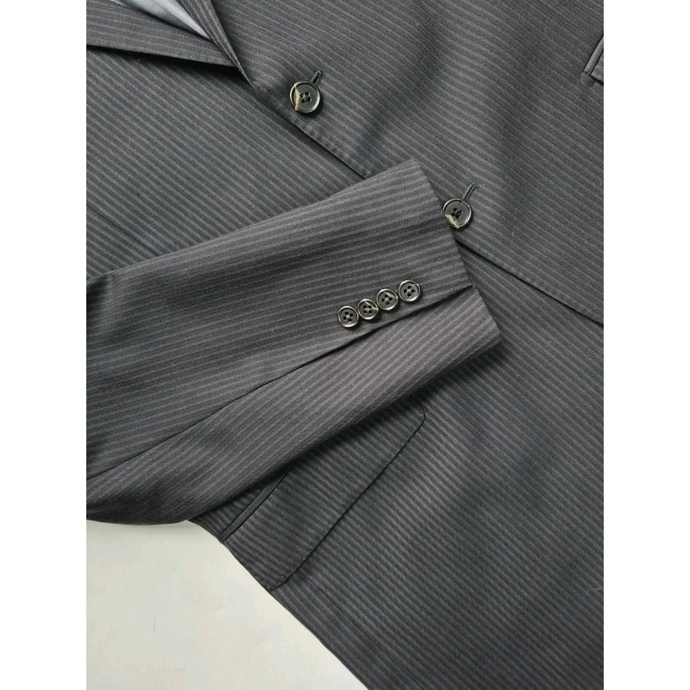 Tiglio Luxe Mens Super 150s Sports Coat 42L Black Italy 2 Button Striped Wool